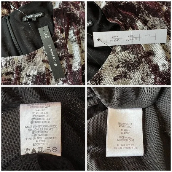 SAMUEL DONG LONG MAXI DRESS GOWN SILVER BURGUNDY REGENCY GLAM WEDDING FORMAL NWT - Picture 11 of 11